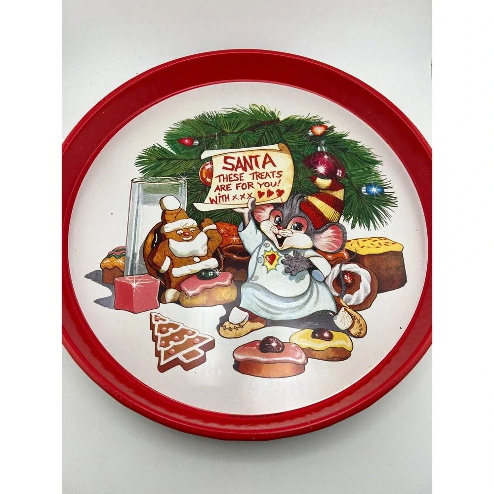 Vintage 90's Metal Christmas Serving Tray by Giftco / Tin Round Cookie